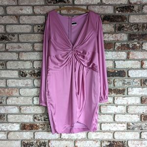 🍾 Identity Dusty Pink Mauve Satin Long Sleeve Twist Front Dress 1X